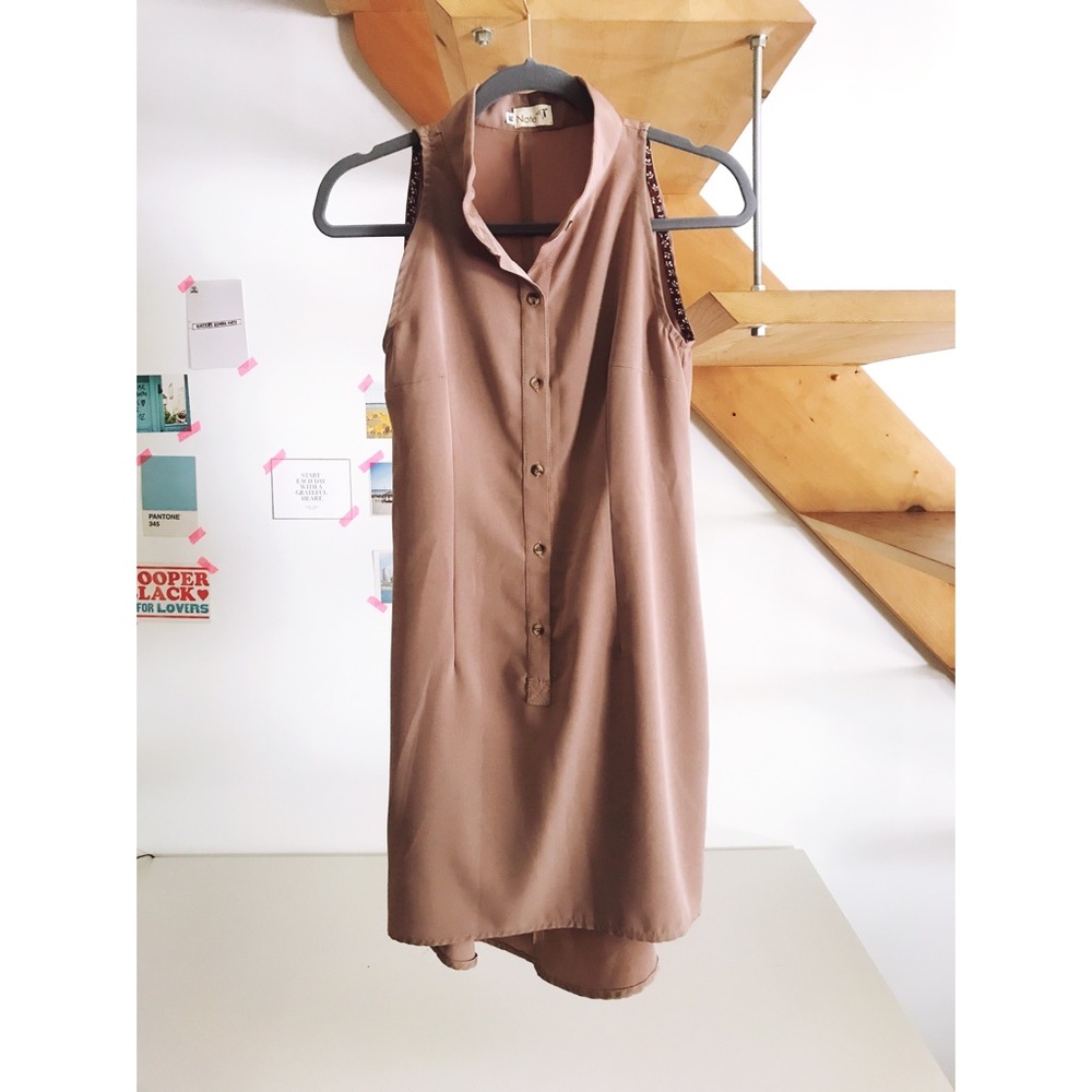 Khaki high low hem tailored button up shift dress